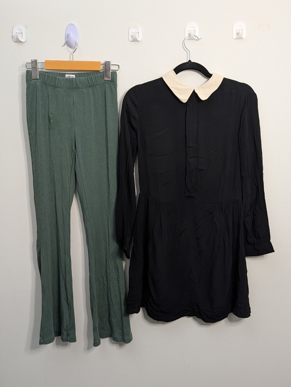 Sunday Best Bundle - Black Long Sleeve Dress + Green Ribbed Lounge Flare Pants
